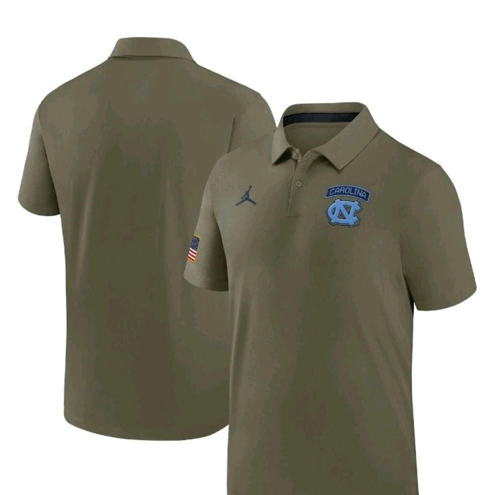 Jordan UNC Military Appreciation Men's Olive Polo Carolina Blue Logo Size XL USA